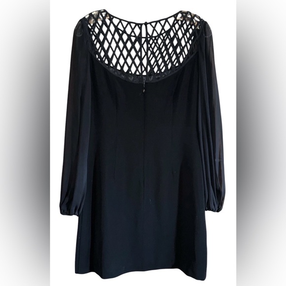 White House Black Market Dress LBD Sheer Sleeves Long Sleeve Cocktail Party Sz 4 - Picture 7 of 10